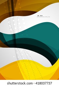 Wave light abstract background- color curve stripes and lines in various motion concepts and with light and shadow effects. Presentation banner and business card message design template set.