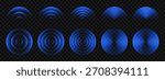 Wave light effect, radar neon waves are spreading, blue wifi wireless network, tech sound wave rings, glowing circles signal