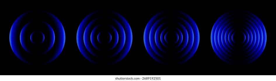 Wave light effect, radar neon waves are spreading, blue wifi wireless network, glowing circles signal