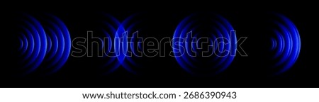 Wave light effect, radar neon waves are spreading, blue wifi wireless network, glowing circles signal - vector