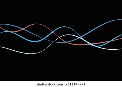 Wave Line Abstract Tech Background. Modern abstract wavy background for design of flyer, banner, cover, card. Neon color rays vector background. Colorful abstract wave lines flowing horizontally