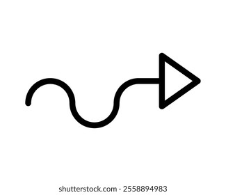 wave line arrow pointing to the right isolated vector icon