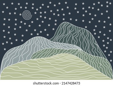 Wave line art landscape background. Abstract mountains banner design pattern. 