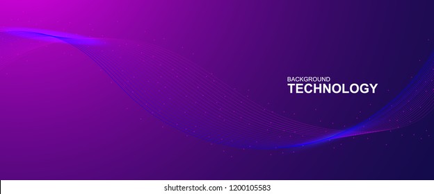 wave line background with smooth shape. Beautiful waving line in blue background color. Horizontal banner template. Abstract futuristic template. Technology wallpaper with vibrant color.