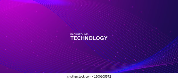 wave line background with smooth shape. Beautiful waving line in blue background color. Horizontal banner template. Abstract futuristic template. Technology wallpaper with vibrant color.