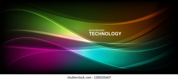 wave line background with smooth shape. Beautiful waving line in blue background color. Horizontal banner template. Abstract futuristic template. Technology wallpaper with vibrant color.