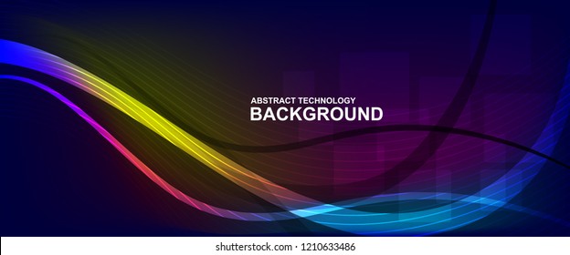 wave line background with smooth shape. Beautiful waving line in blue background color. Horizontal banner template. Abstract futuristic template. Technology wallpaper with vibrant color.