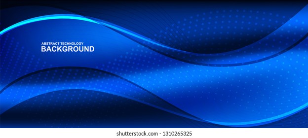 wave line background with smooth shape. Beautiful waving line in blue background color. Horizontal banner template. Abstract futuristic template. Technology wallpaper with vibrant color.