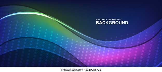 wave line background with smooth shape. Beautiful waving line in blue background color. Horizontal banner template. Abstract futuristic template. Technology wallpaper with vibrant color.