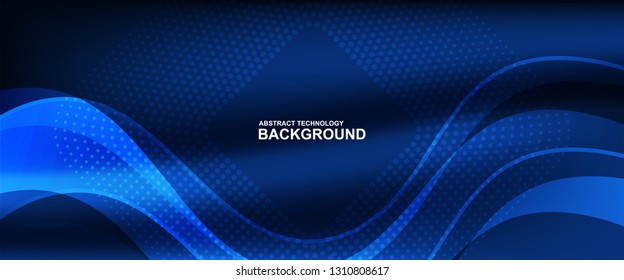 wave line background with smooth shape. Beautiful waving line in blue background color. Horizontal banner template. Abstract futuristic template. Technology wallpaper with vibrant color.
