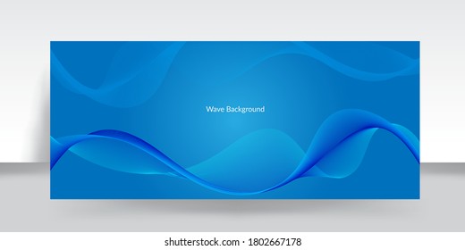 Wave line background with smooth shape. Beautiful waving line in blue background color. Horizontal banner template. Luminosity, communication. 