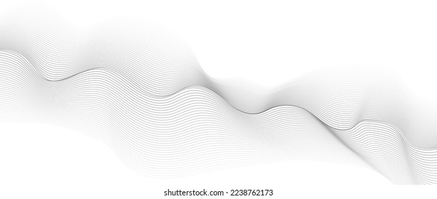 Wave line background with smooth shape. Beautiful wavy line on a white background. Horizontal banner template. Abstract futuristic template. Chrome technological wallpaper.