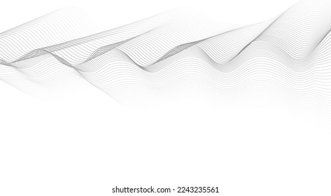 Wave line background with smooth shape. A beautiful wavy line on a white background that creates the optical illusion of waves. Horizontal banner template. Abstract futuristic template.