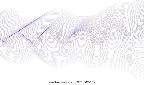 Wave line background with smooth shape. A beautiful wavy line on a white background that creates the optical illusion of waves. Horizontal banner template. Abstract futuristic template.