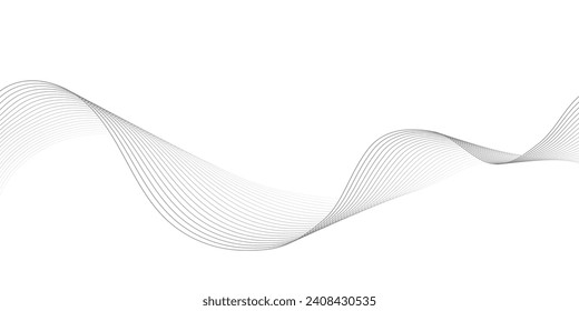 Wave line background with smooth shape. A beautiful wavy line on a white background that creates the optical illusion of waves. Horizontal banner template. Abstract futuristic template. 