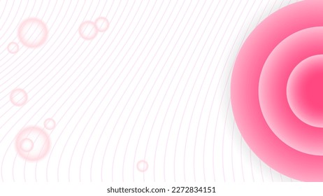 wave line, bubble and circle elements on white background. minimal, simple and clean concept. pink and white. used for background, backdrop, banner, wallpaper, copy space or landing page