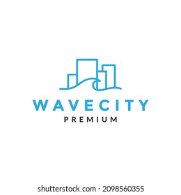 wave line with city building logo design vector graphic symbol icon sign illustration creative idea