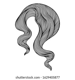 Wave line curl. Monochrome stripes black and white texture. Wavy abstract fur or hair.