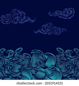 Ilustración de diseño de líneas de onda. Azul oscuro de fondo