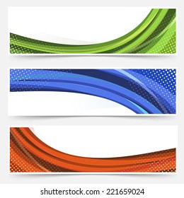 Wave line dotted web banners set. Vector illustration