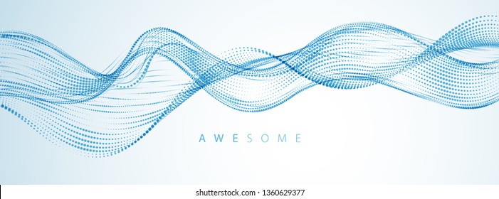Línea de onda de partículas fluidas fondo vectorial abstracto, la forma curvada suave fija la matriz de fluidos. Paquetes de forma 3d de malla mezclada, futura tecnología de papel tapiz relajante.