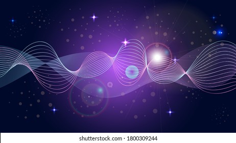 Wave line of flowing particles abstract vector background, smooth curvy shape dots fluid array. 3d shape dots blended mesh, future technology relaxing wallpaper.