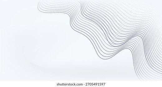 Wellenlinie von fließenden Teilchen abstraktes Vektordesign gepunkteter Hintergrund, glatte kurvige Form Punkte Fluidarray. teilchenkunst schön futuristisch alt