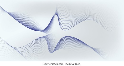 Wellenlinie von fließenden Teilchen abstrakter Vektorhintergrund, glatte kurvige Form Punkte Fluidarray. Zukünftige Illustrationen