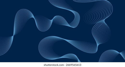 Wellenlinie von fließenden Teilchen auf dunklem abstraktem Vektorhintergrund, glatte kurvige Form leuchtende Punkte Fluidarray. 3D Dots Mischgewebe, Zukunftstechnologie entspannende Tapete.