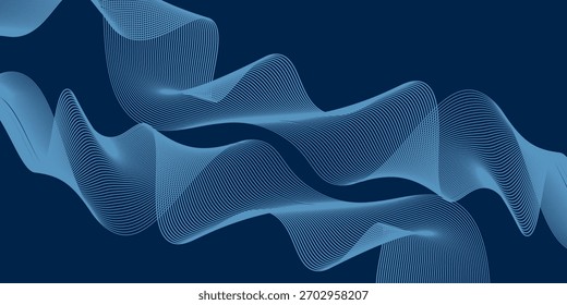 Wellenlinie von fließenden Teilchen auf dunklem abstraktem Vektorhintergrund, glatte kurvige Form leuchtende Punkte Fluidarray. 3D Dots Mischgewebe, Zukunftstechnologie entspannende Tapete.