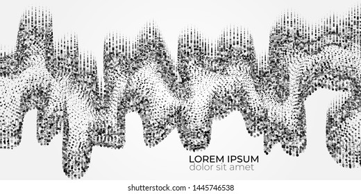 Wave line of flowing particles with white background. Abstract background with dynamic elements of waves and points. Vector