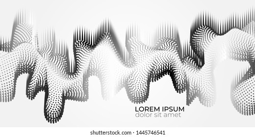 Wave line of flowing particles with white background. Abstract background with dynamic elements of waves and points. Vector