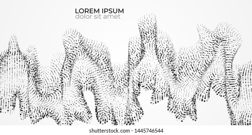 Wave line of flowing particles with white background. Abstract background with dynamic elements of waves and points. Vector