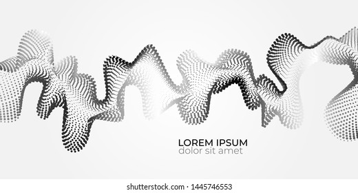 Wave line of flowing particles with white background. Abstract background with dynamic elements of waves and points. Vector