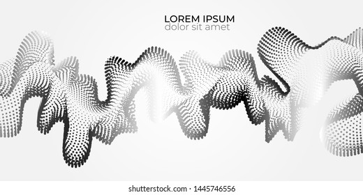Wave line of flowing particles with white background. Abstract background with dynamic elements of waves and points. Vector
