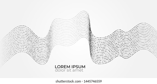 Wave line of flowing particles with white background. Abstract background with dynamic elements of waves and points. Vector