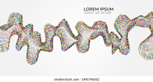 Wave line of flowing particles with white background. Abstract background with dynamic elements of waves and points. Vector