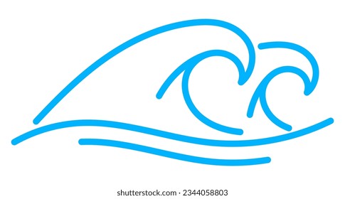 Wave line icon, sea and ocean ripple of water surf with swirl splash, vector marine symbol. Wave outline of water flow sea tide or ocean beach wavy ripple curve and storm wave of river stream