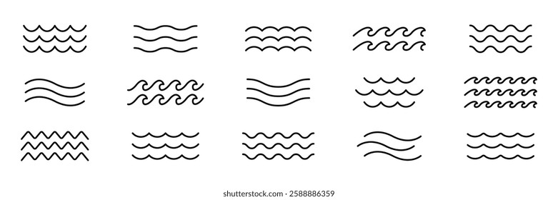 Wave line icon set. Waves, sea wave, water wave icons. Sea, ocean wave