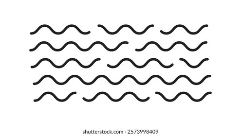 Wave line icon, water and sea symbol, ripple shape outline design, lake or ocean sign editable stroke, black minimal flow element on white background. Simple vector illustration 