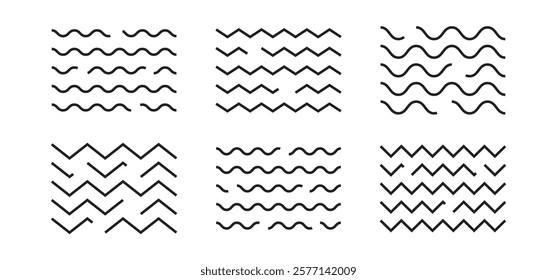 Wave line icon, water and sea symbol editable stroke, ripple shape outline design, lake or ocean sign set, black minimal flow element on white background. Editable stroke. Simple vector illustration