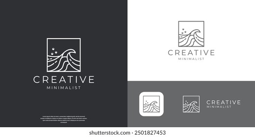 Wave line logo design. simple and modern of sea water wave in a square concept.