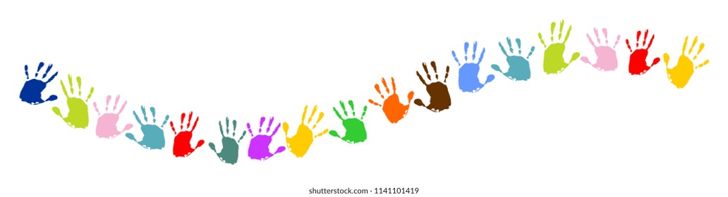 Wave, line made of colorful handprints