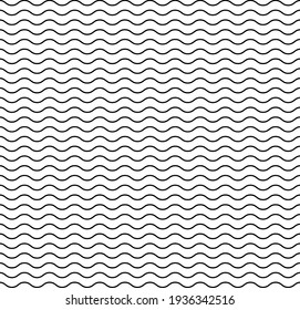 Wave line pattern. Seamless wavy texture. Background of water, sea, ocean and travel. Simple black graphic element on white background. Abstract wave pattern for art. Design of wallpaper. Vector.
