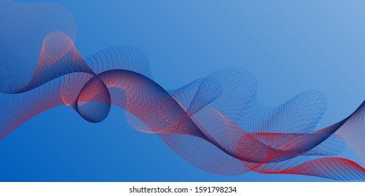 Wave line ribbon advanced background. Scientific researches dynamic curves web trendy background. Modern curl lines ripple texture design. Colorful fashionable poster smoky vector pattern.