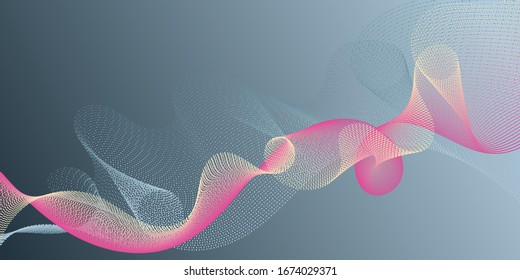 Wave line ribbon advanced background. Colorful fashionable poster smoky vector pattern. Modern bent lines ripple effect graphics. Overlapping curves card backdrop simple design.