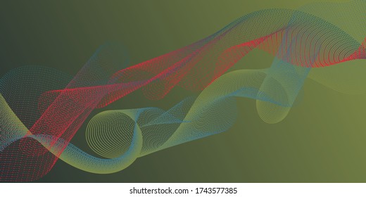 Fondo avanzado de la cinta de la línea de onda. Gráficos vectoriales contemporáneos con ondas dobladas. Gráficos de efecto de rizo de líneas dobladas modernas. Curvas degradadas efecto de flujo ilusión fondo de fantasía.