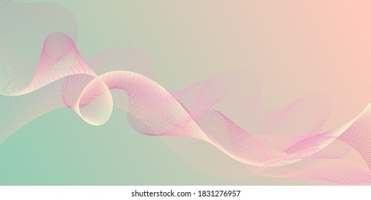 Fondo avanzado de la cinta de la línea de onda. La investigación científica estudia las curvas dinámicas del fondo de moda de la web. Diseño de textura rizado de líneas de curl modernas. Gráficos vectoriales contemporáneos con ondas dobladas.