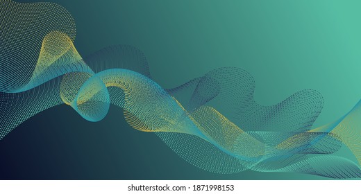 Wave line ribbon advanced background. Technological optical fiber concept vector. Modern curl lines ripple texture design. Scientific researches dynamic curves web trendy background.