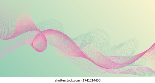 Wave line ribbon advanced background. Scientific researches dynamic curves web trendy background. Modern curl lines ripple texture design. Colorful fashionable poster smoky vector pattern.